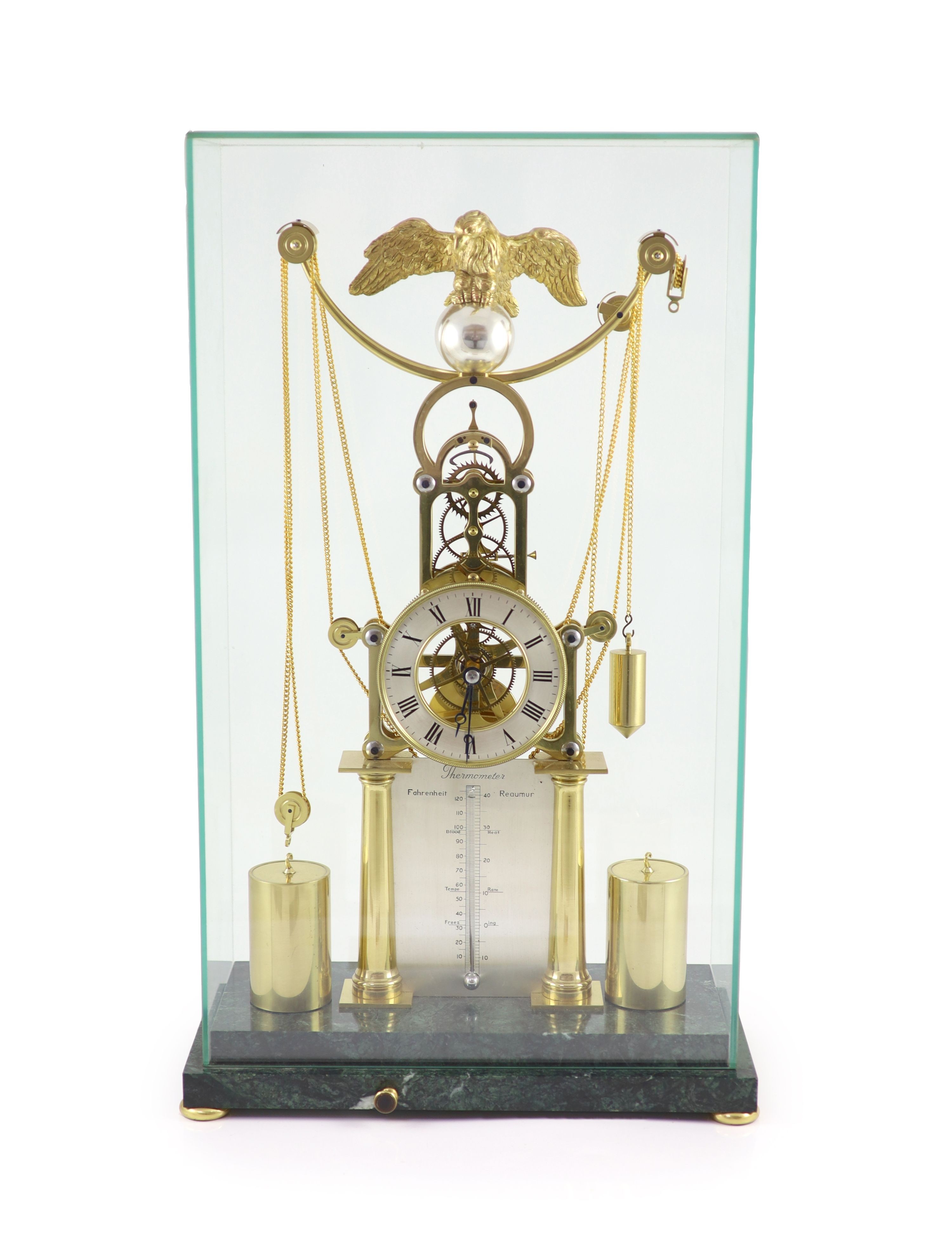 An F.H.Whitlock Empire style brass skeleton clock H 54cm. W 35cm. D 16cm.